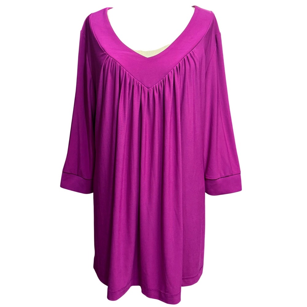 Antthony 1X Tunic Top Magenta Pink VNeck Pleated 3/4 Spring Summer Feminine Work